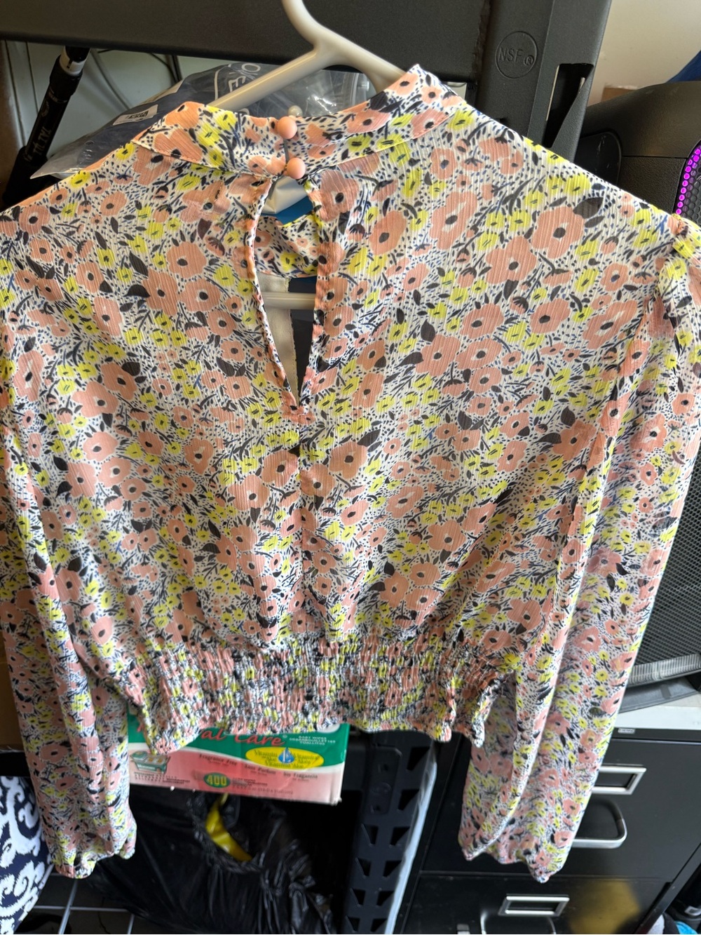 Floral Smocked Hem Long-Sleeve Blouse - Peach Multi - Picture 2 of 3